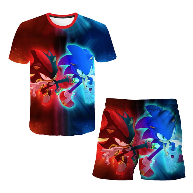 Summer New T-shirts Boys Sonics T-shirt Shorts 2 Pcs Sets Kids Boys Anime T Shirt Summer Children Baby Clothes Sets