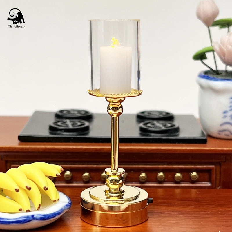 Mini Dollhouse Miniature Desk Lamp LED Table Candlestick Doll Decor Toy Doll House Decoration Accessories