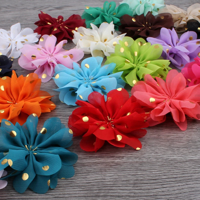 Fashion Gold Point Puffy Flower For Hair Accessories Ballerina Chiffon Flower Ornaments For Wedding Bouquet