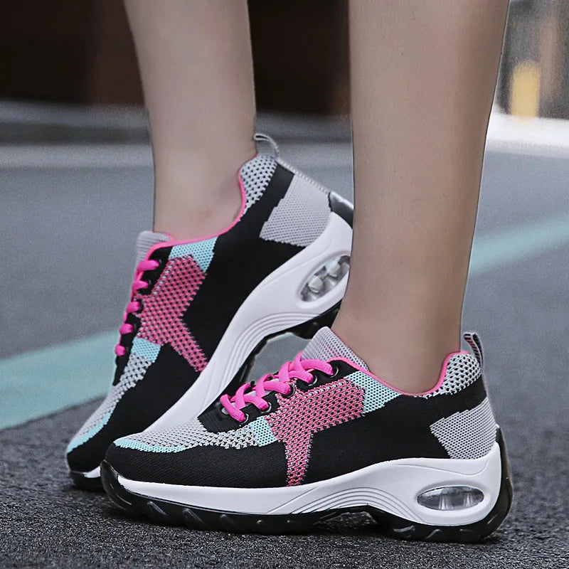 Walking Shoes Spring Autumn Casual Sport Shoes Lightweight Air Cushion Running Shoes Soft Mesh Breathable Woman Rock Shoes