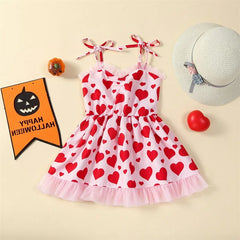 Girls Valentine s Day Cami Dress Sleeveless Heart Print Adjustable Shoulder Strap Princess Dress