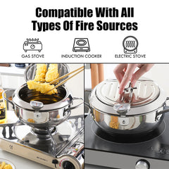 Stainless Steel 2 Handles 2.2L With Thermometer and Lid Tempura Fryer Pan Deep Frying Pot