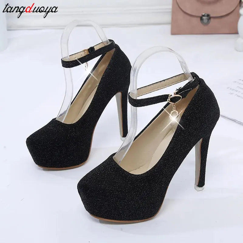 Super high heels Women summer elegant woman heeled shoes Fashion Ankle buckle Bride Shoes