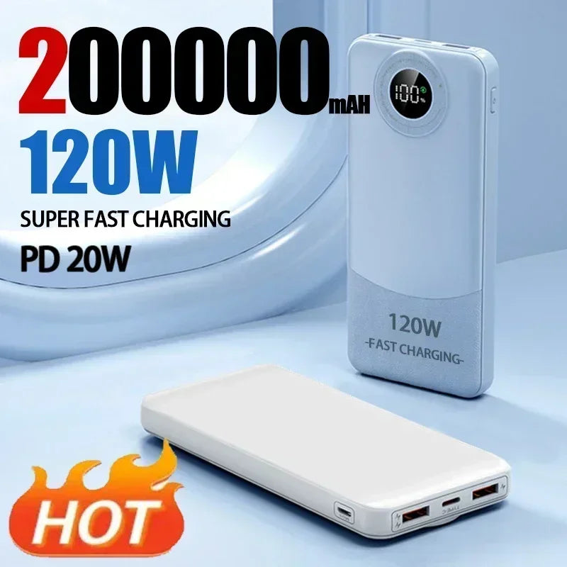 200000mAH Power Bank Super Fast Charging 120W Ultralarge Capacity for Mobile Power