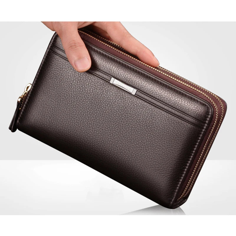 Leather Clutch Bag for Man Long Wallet Fashion Luxury Purse Square Bolsas Card Phone Pouch Hand Porter Bag