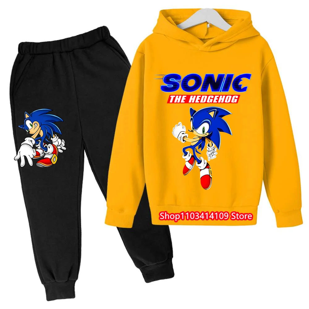 Kids Sonics Hoodies Sets Children Cotton Autumn And Spring Long Sleeve Sweatshirts Trousers 2pcs Costume Outfits