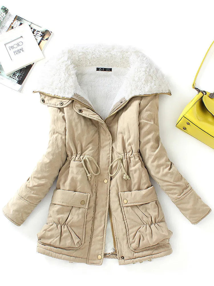 Winter Cotton Coat Women Slim Snow Outwear Medium-long Wadded Jacket