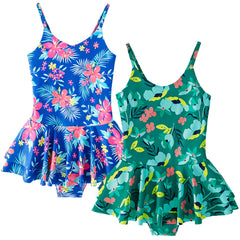 Girls Swimsuits with Skirt for Summer Floral Sling One-Piece Swimming Wear