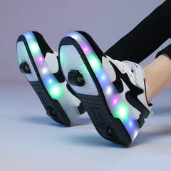 Kids LED usb charging roller shoes glowing light up luminous sneakers with wheels