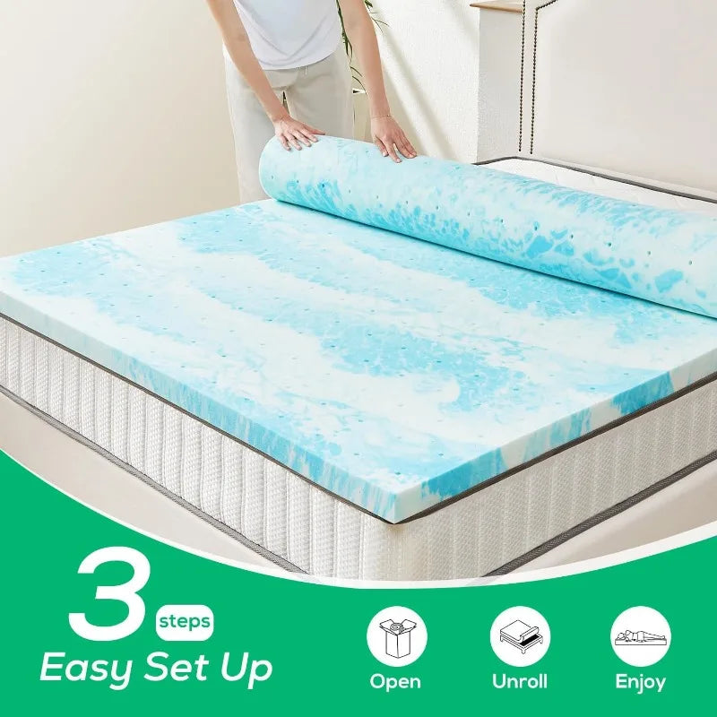 Mattress Topper, 3 Inch Twin Size Cooling Gel-Infused Memory Foam Mattress Bed Topper for Sleeper Sofa