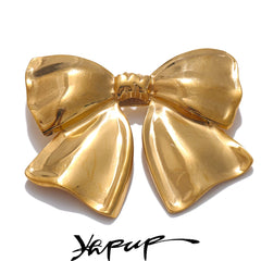 Stainless Steel Metal Bow Knot Brooches 18K PVD Plated for Women Waterproof Clothing Accessories