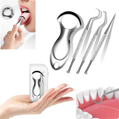 Mini Stainless Steel Tongue Scraper Toothpick Set Tongue Coating Teeth Cleaning Bad Breath Removal Oral Hygiene Tongue Cleaning