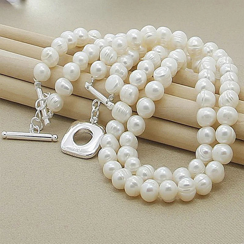 Silver Double Layered Pearl Necklace Chains