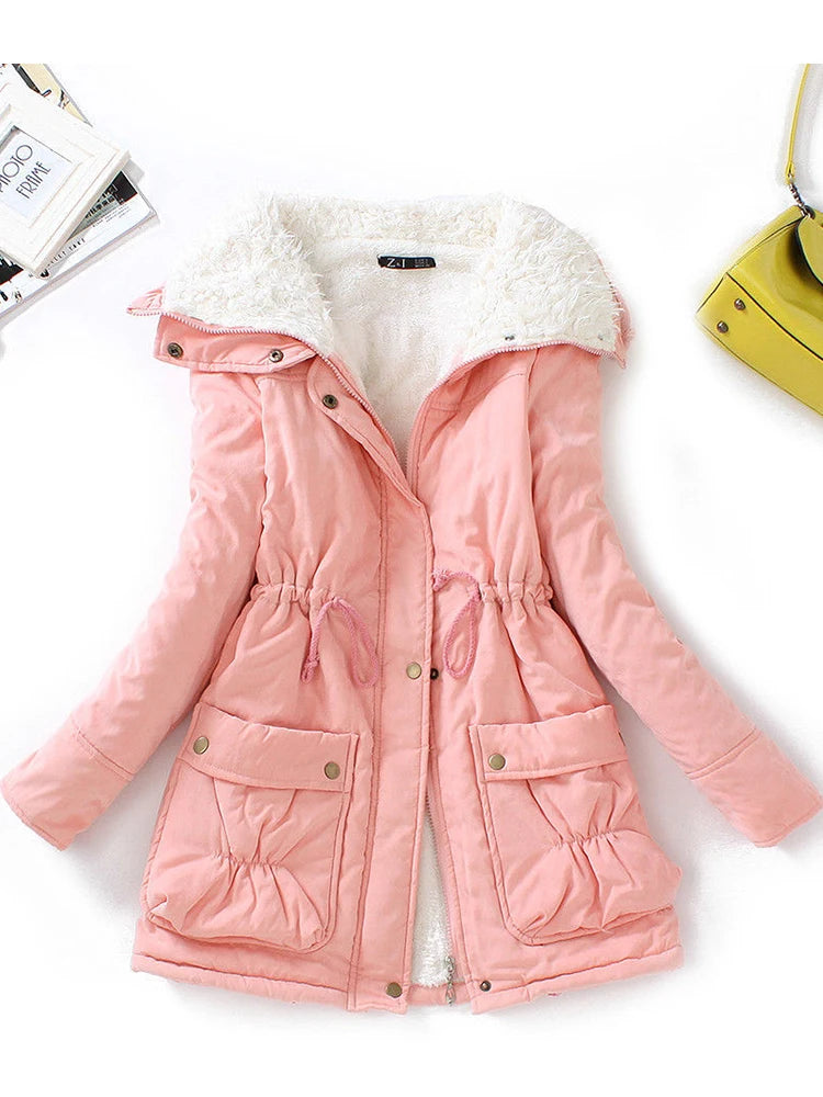 Winter Cotton Coat Women Slim Snow Outwear Medium-long Wadded Jacket