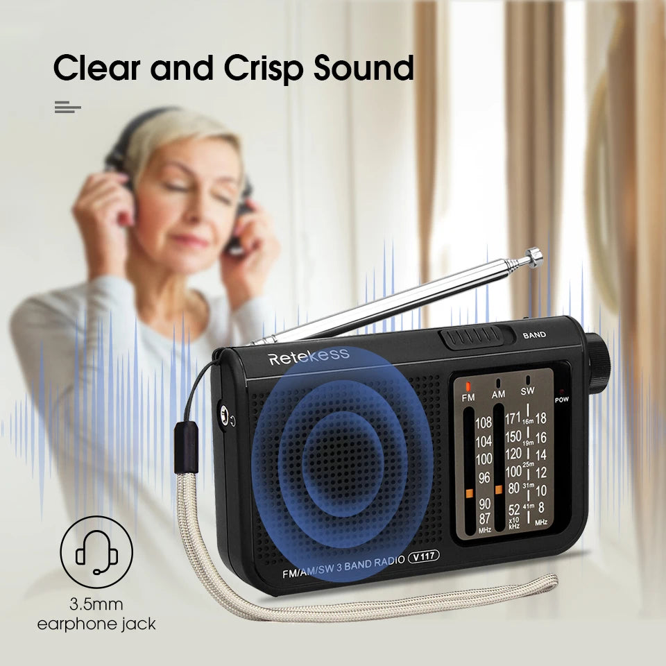 Retekess V117 Radio FM Portable Radios AM FM SW All Waves Radio Multiband Shortwave Full Band Radio Battery Operated