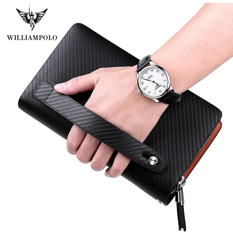 WILLIAMPOLO Men's Wallet Business Large Capacity Clutch Bag