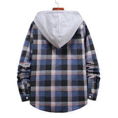 Mens Plaid Hooded Checked Flannel Shirt Casual Loose Long Sleeve Blouse Tops