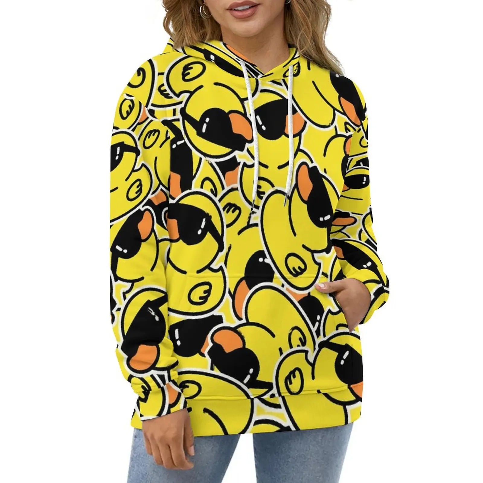 Rubber Ducks Print Hoodies Long-Sleeve Kawaii Animal Aesthetic Casual Hoodie