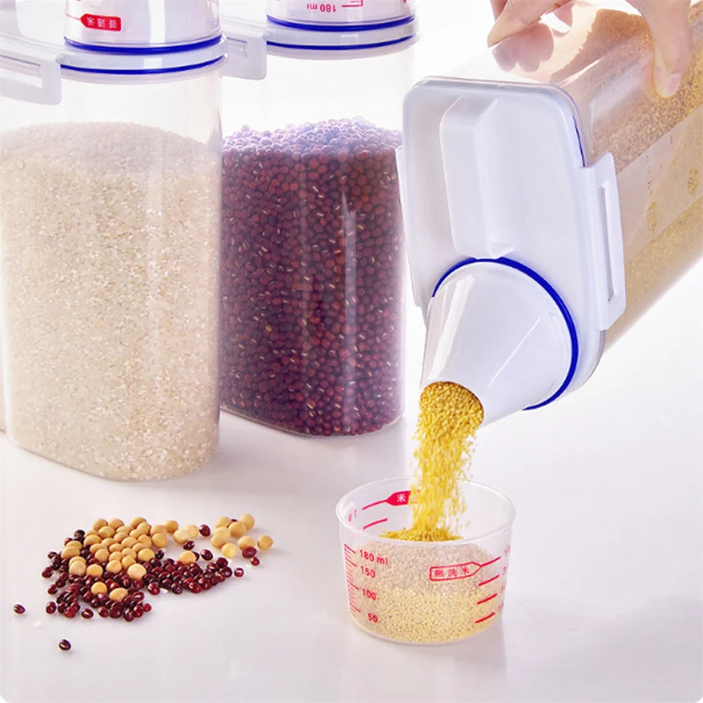 Plastic Cereal Dispenser Storage Box Kitchen Food Grain Rice Container