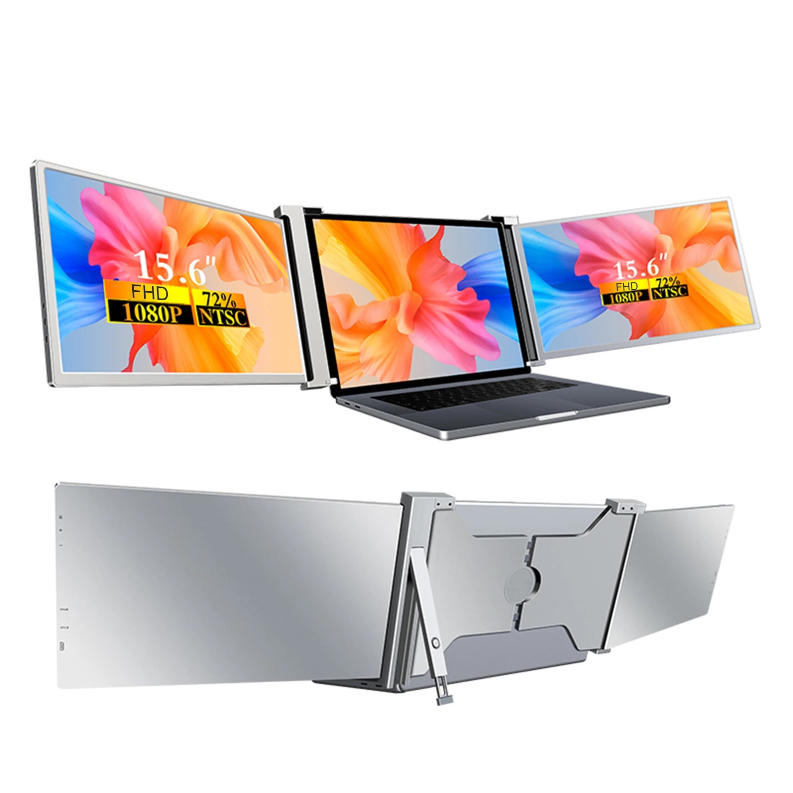 Portable Triple-screen Monitor Laptop Expansion Screen 1920*1080 Resolution Easy Installation for 15-17 inch Laptop