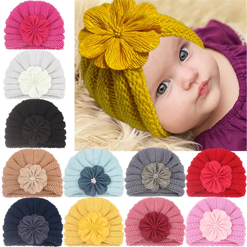 Fashion Flower Infant Hats Soft Knitting Wool Caps