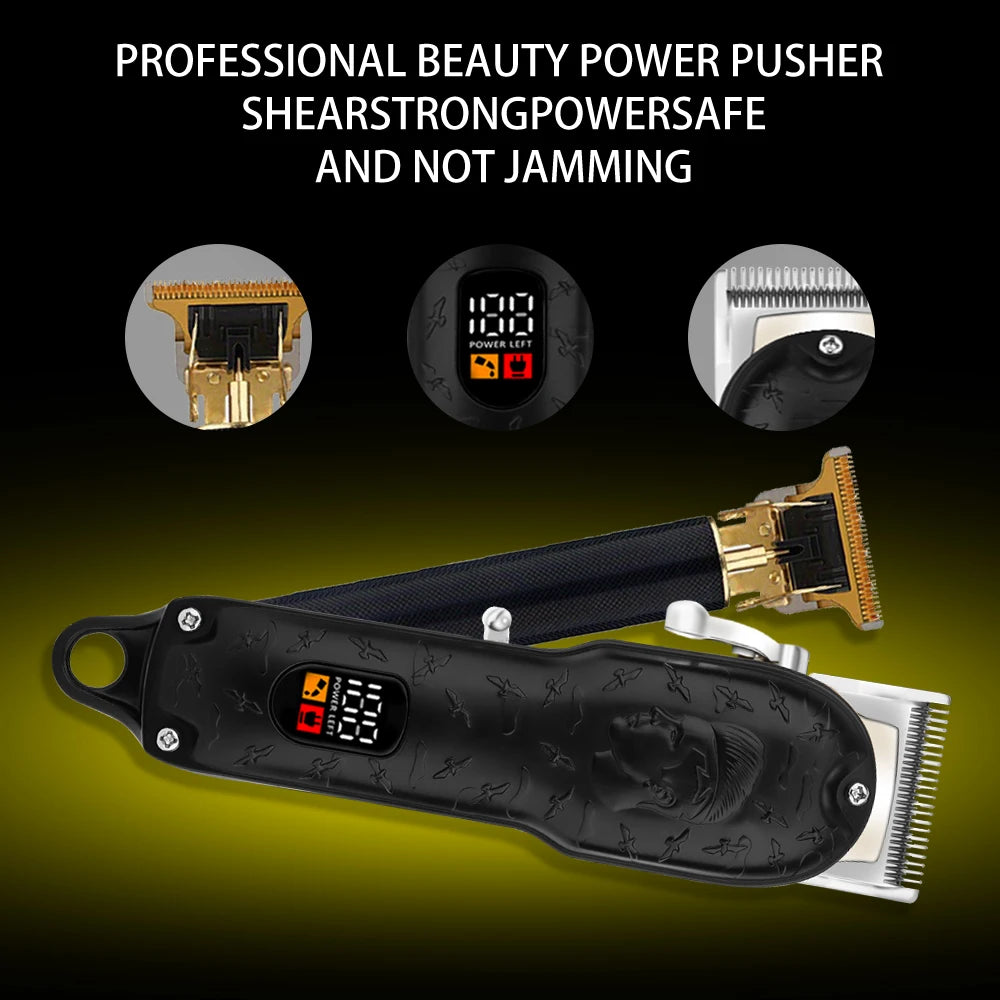 LQT300 Black professional men's hair clipper Adjustable length USB charging digital display home electric clippers