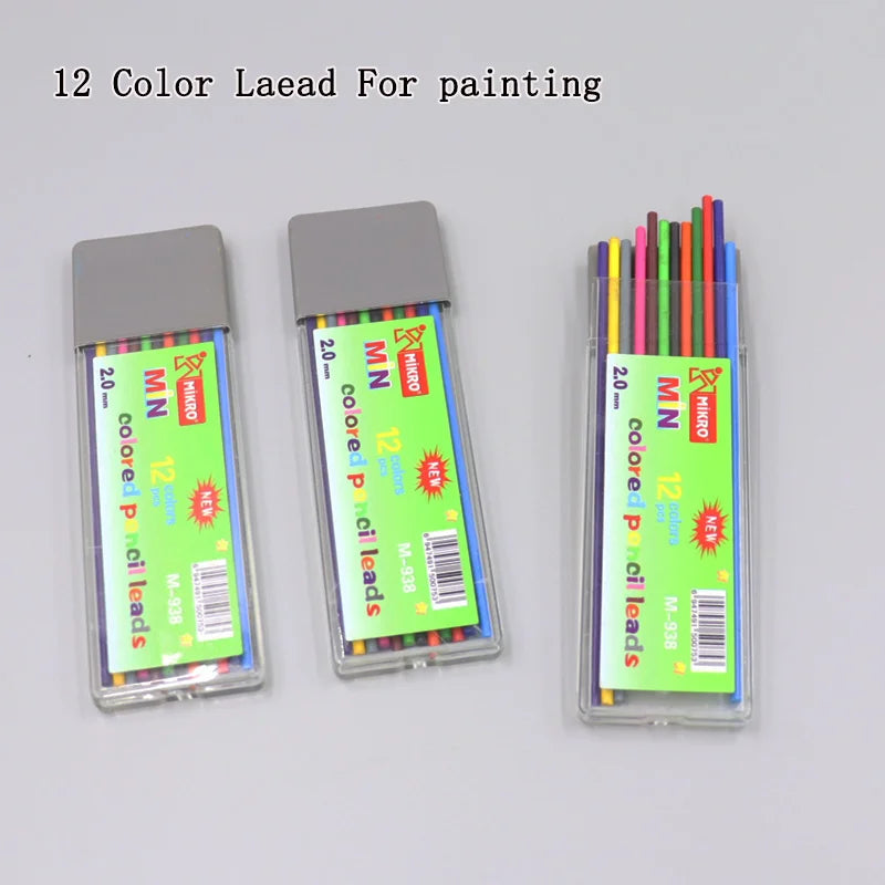 2.0 Mechanical Pencils Non-Slip For Paint Write Black Color 2mm Mine 2B Leads Art Pen Replaceable Refill Student School