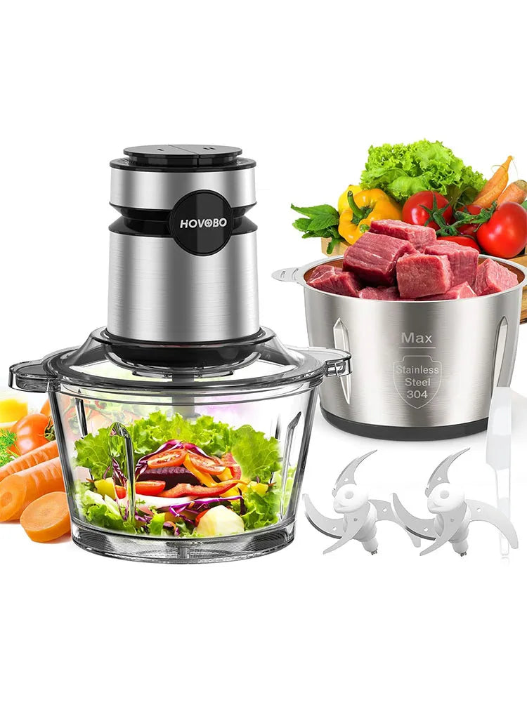 500W Electric Food Processor, Glass Bowl Multifunctional Vegetable Food Chopper