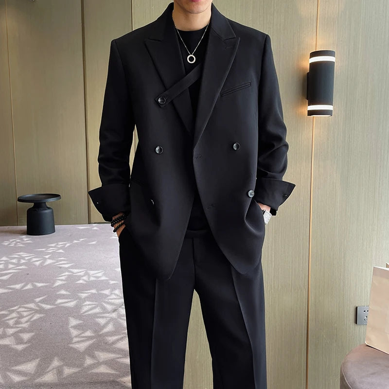 Casual Suits Blazer Wide Leg Pant Male Wedding