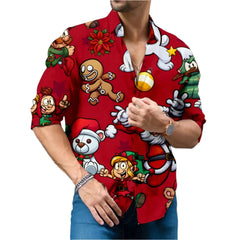 classic shirt 3D printing long sleeve high-end men's shirt fashion daily stitching party Christmas style snowman