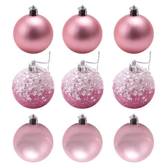 9 PCS Christmas Ball Ornaments xmas Tree Decorations Hanging Balls for Home New Year Party Decor - 2.36inch, Pink