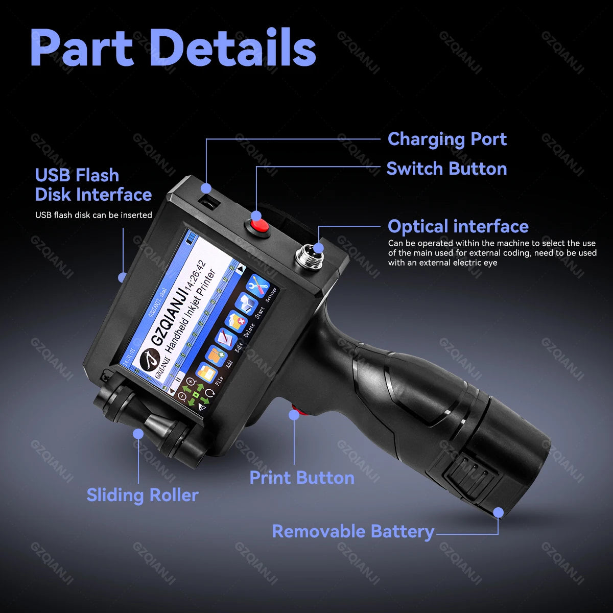 12.7mm Image Picture QR code Serial Number Portable Online Printer Handheld Thermal Inkjet TIJ Maker Machine with ink Cartridge