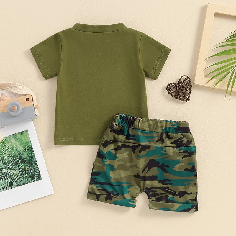 Newborn Toddler Baby Boy Girl Summer Outfit Clothes Auntie s Girl Boy T Shirt Top Camouflage Elasticated Waist Shorts Set