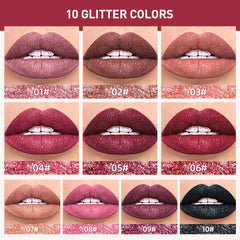 Diamond Liquid Lipstick Moisturizing Long-Lasting Purple Sparkling Waterproof Lip Gloss Cosmetics Matte Glitter Lipstick