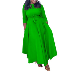 Maxi Dresses for Women Summer Fashion 3/4 Sleeve Polyester High Waist Plus Size Gowns