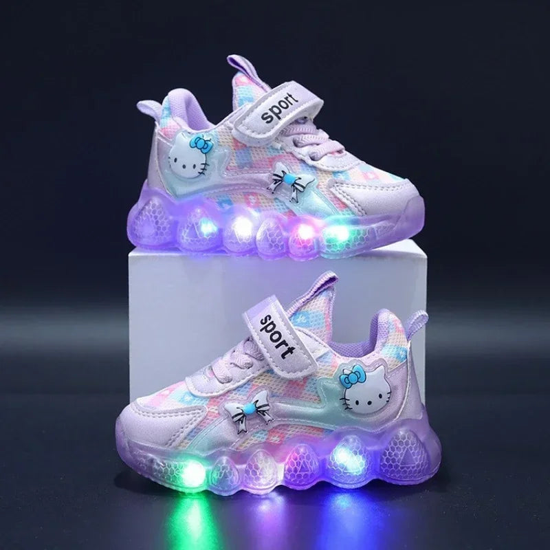 Cute Hello Kitty Casual Shoes for Baby Girl Children Led Light Sneakers Kids Shoes