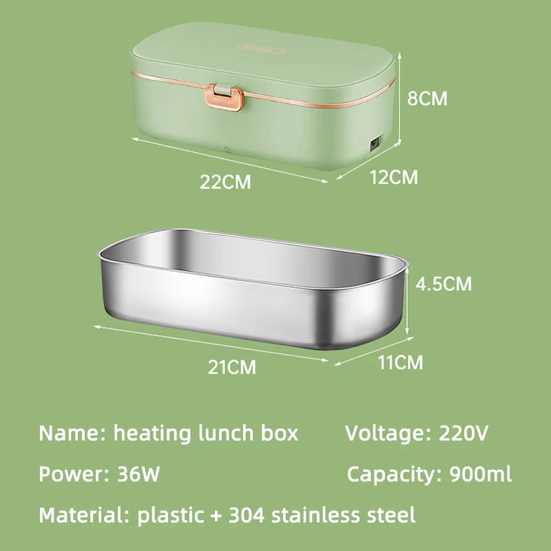 900ml Electric Lunch Box 304 Stainless Steel Food Warmer Without Water Heated Bento Box 70℃ Thermal Boxes for Office School