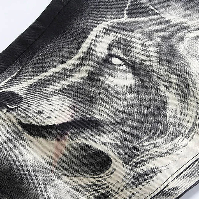 New Men's fashion wolf  printed jeans