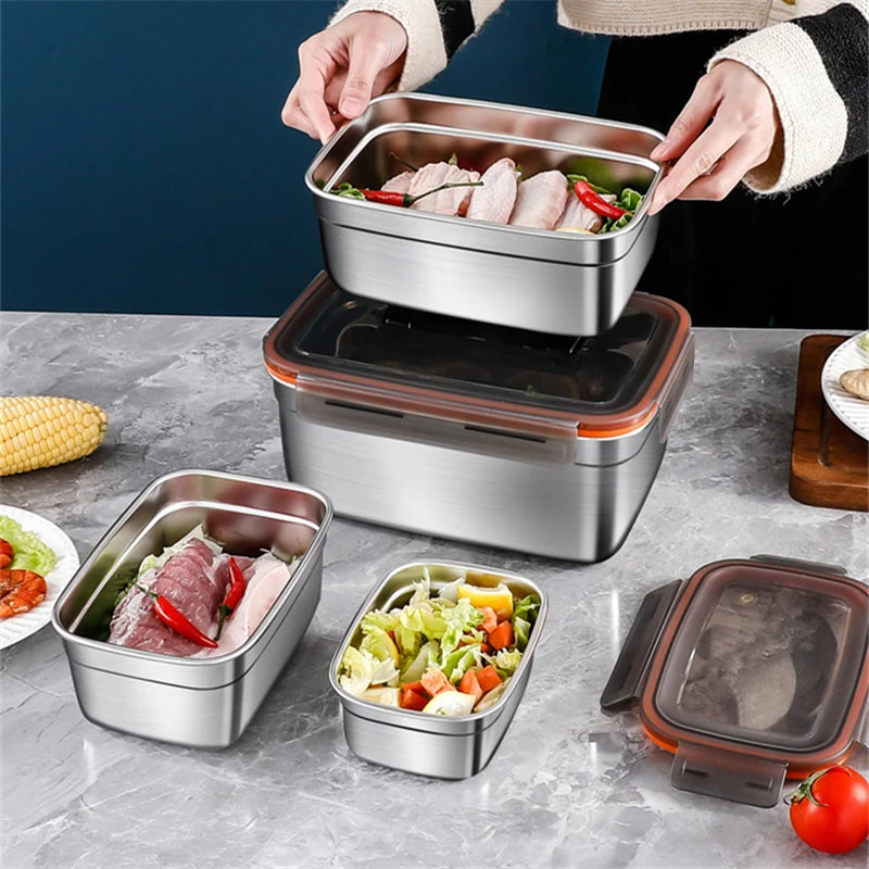 Stainless Steel Kitchen Fresh-Keeping Box Bento Lunch Box Portable Sealed Food Storage Containers