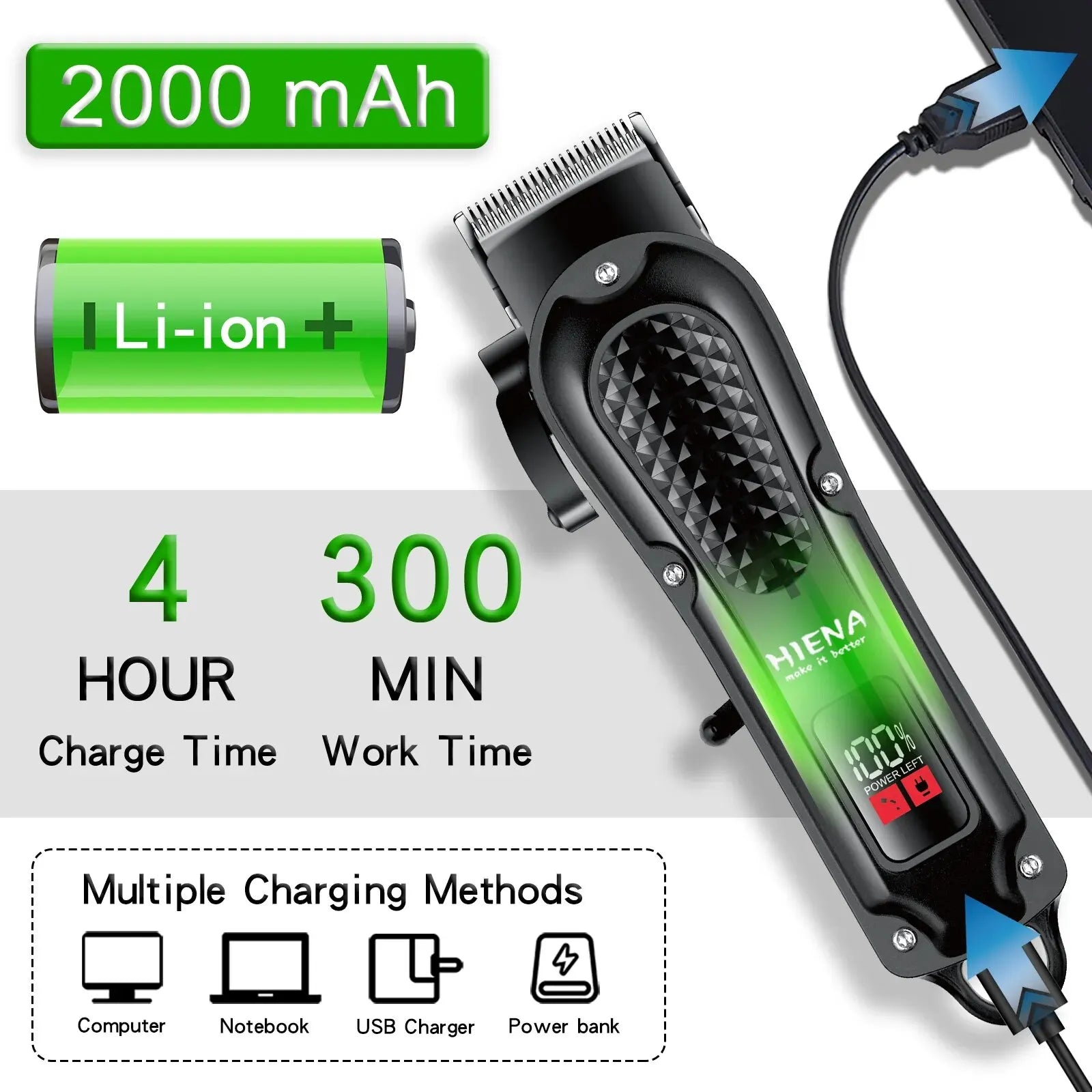 Electric Hair Clipper UBS Rechargeable Cordless Beard Trimmer Men