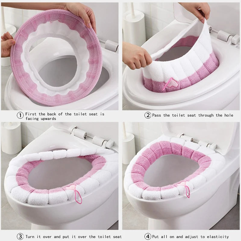 Bathroom Toilet Seat Cover Soft Warmer Washable Mat Cover Pad Cushion Seat Case Toilet Lid Cover