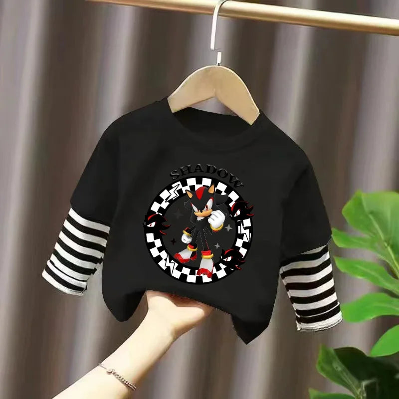 Sonics Kids Clothing Fashion All-match Letter Printing T-shirt Autumn Casual Loose Pure Cotton O-neck Pullover Long Sleeve Top