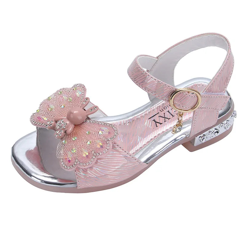 Girls' sandals  summer new girls students show shoes rhinestone bow Children's Princess Shoes