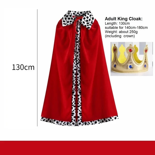 Adult Kids Velvet Cloak Christmas Halloween Costume Cloak King Prince Robe Crown Children Birthday Party Cosplay Props