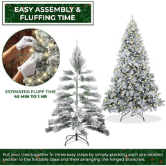 Christmas Tree Pre-Lit Realistic Snow-Flocked Pine Artificial Holiday Christmas Tree with Sturdy Metal Stand