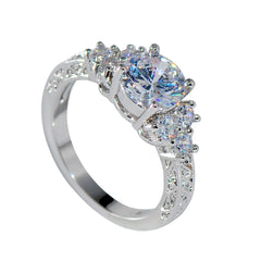 Splendent White Zircon Engagement Ring Luxury Crystal Round Stone Rings For Women