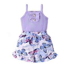 Sleeveless Purple Vest Butterfly printing Short Pants Outfit Toddler Infant Fashion