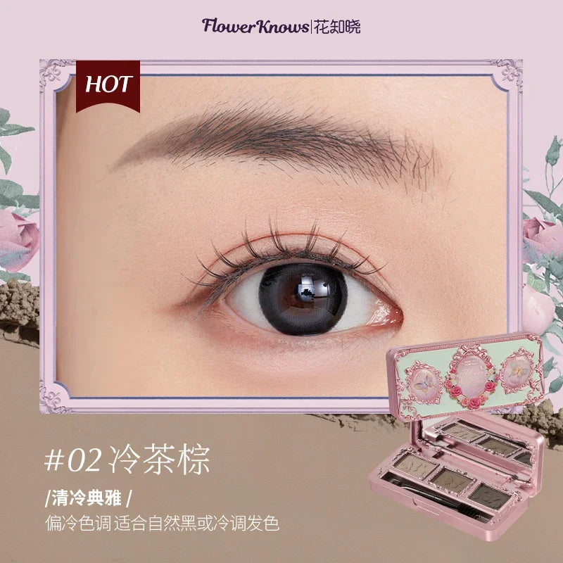 Flower Knows Midsummer Fairytales Eyebrow powder 3 color eyebrow palette beauty contour eyebrow pencil professional eye makeup