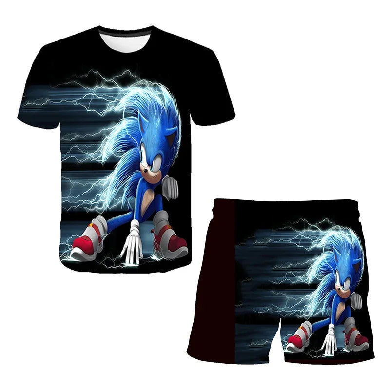 T Shirt suit Summer boys and girls sonic 3d Print Children Short-sleeved T-shirts Pattern suit