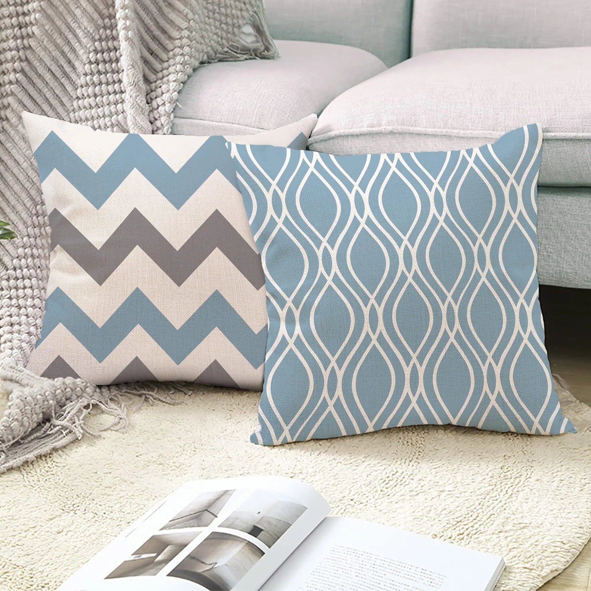 Nordic Sweet Home Light Blue Geometric Linen Pillowcase